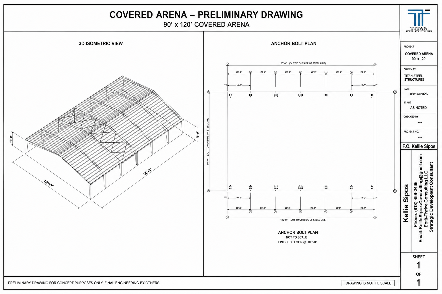 Preliminary drawing of the 90' x 120' covered arena by Titan Steel Structures